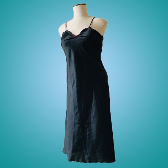🍸VINTAGE Black Satin Chemise Night Slip - Picture 2 of 5